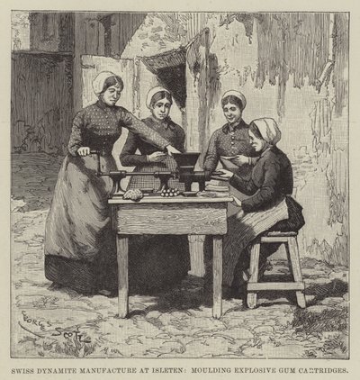 Swiss Dynamite Manufacture at Isleten, moulding Explosive Gum Cartridges by Georges Bertin Scott